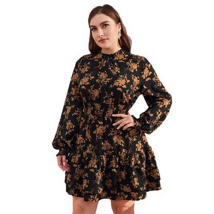 Women’s Floral Ruffle Dress – Turtleneck & Puff Sleeves | Elegant Vintage Style
