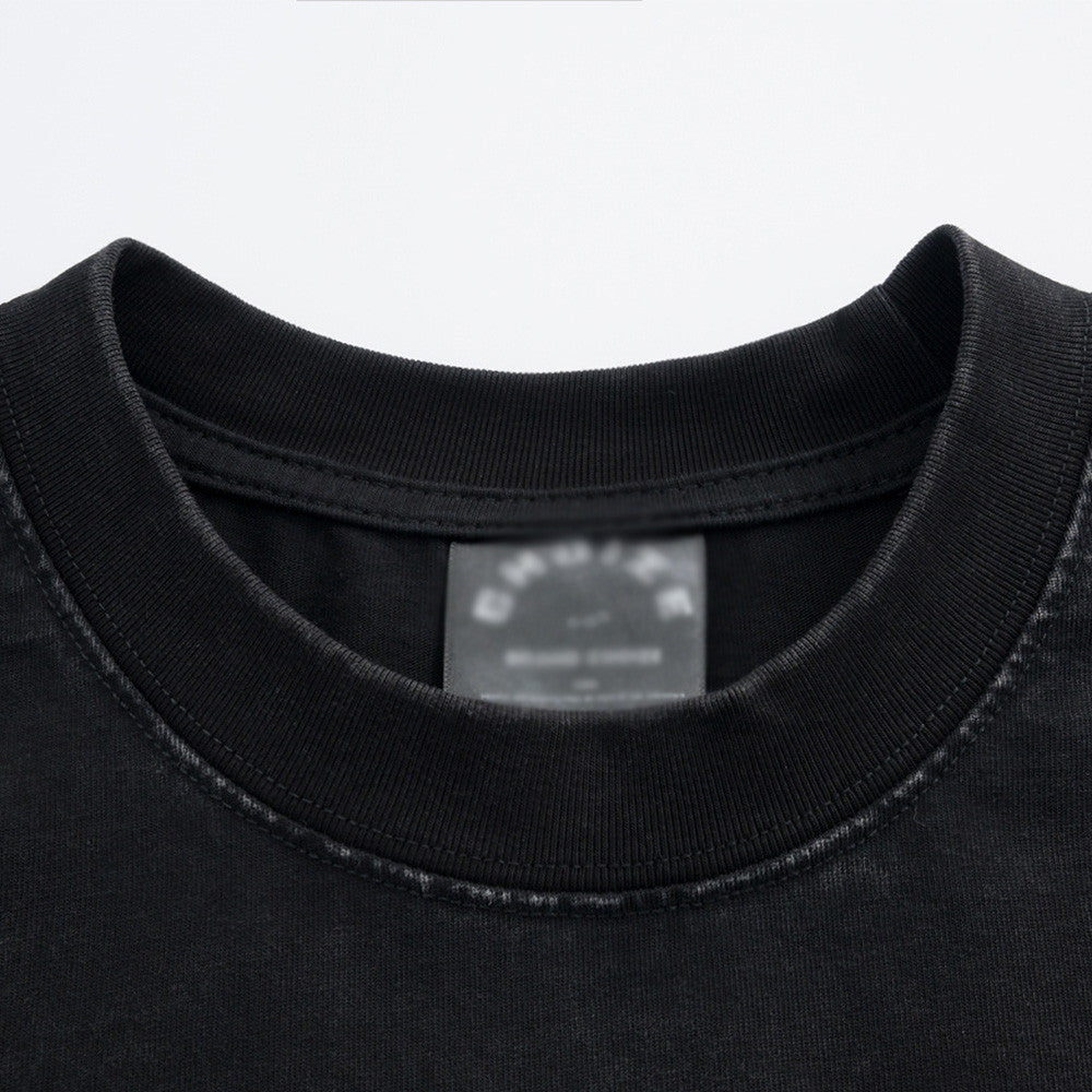 Graffiti distressed printed cotton washed short sleeved shirt