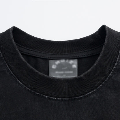 Graffiti distressed printed cotton washed short sleeved shirt