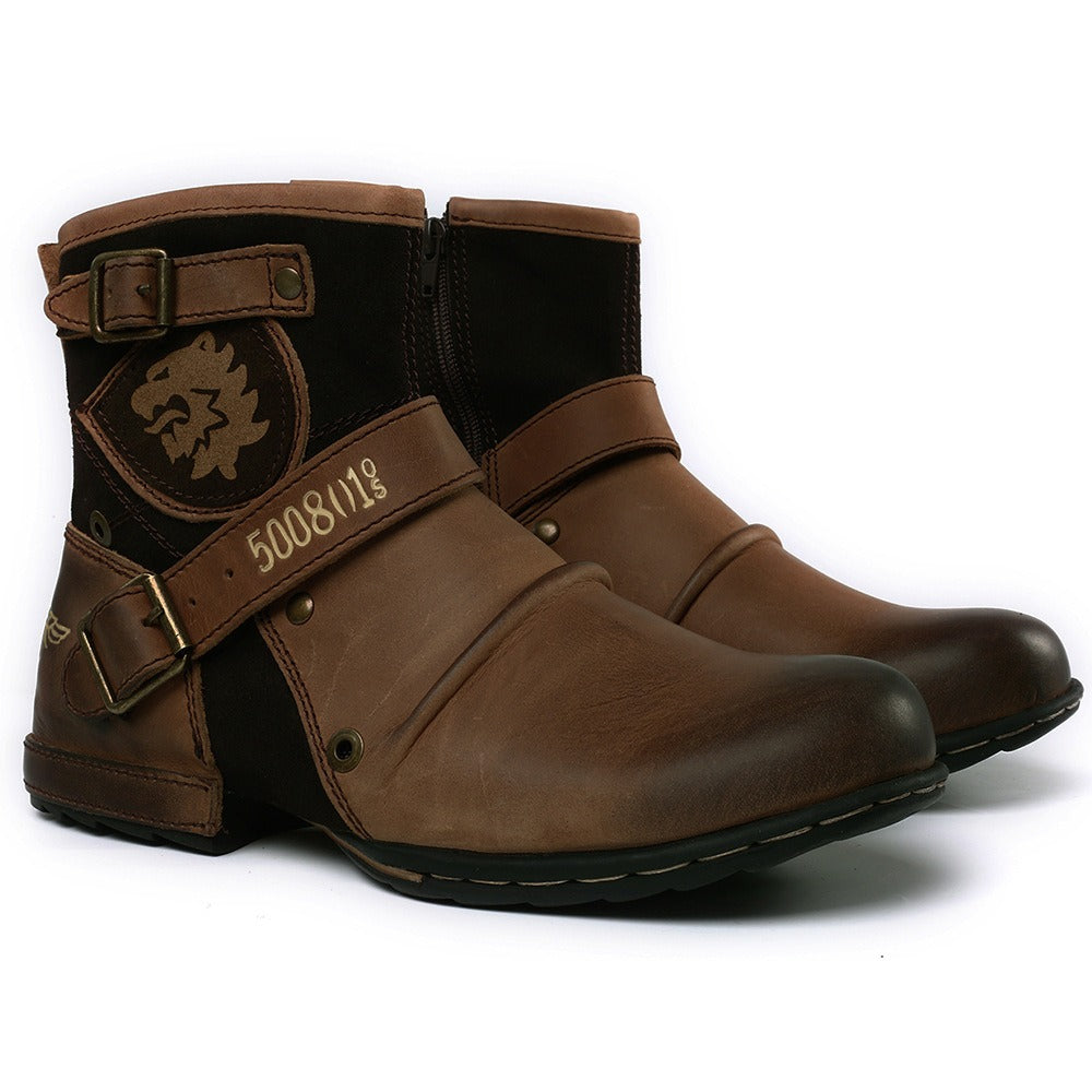 Men’s Western Denim Leather Martin Boots