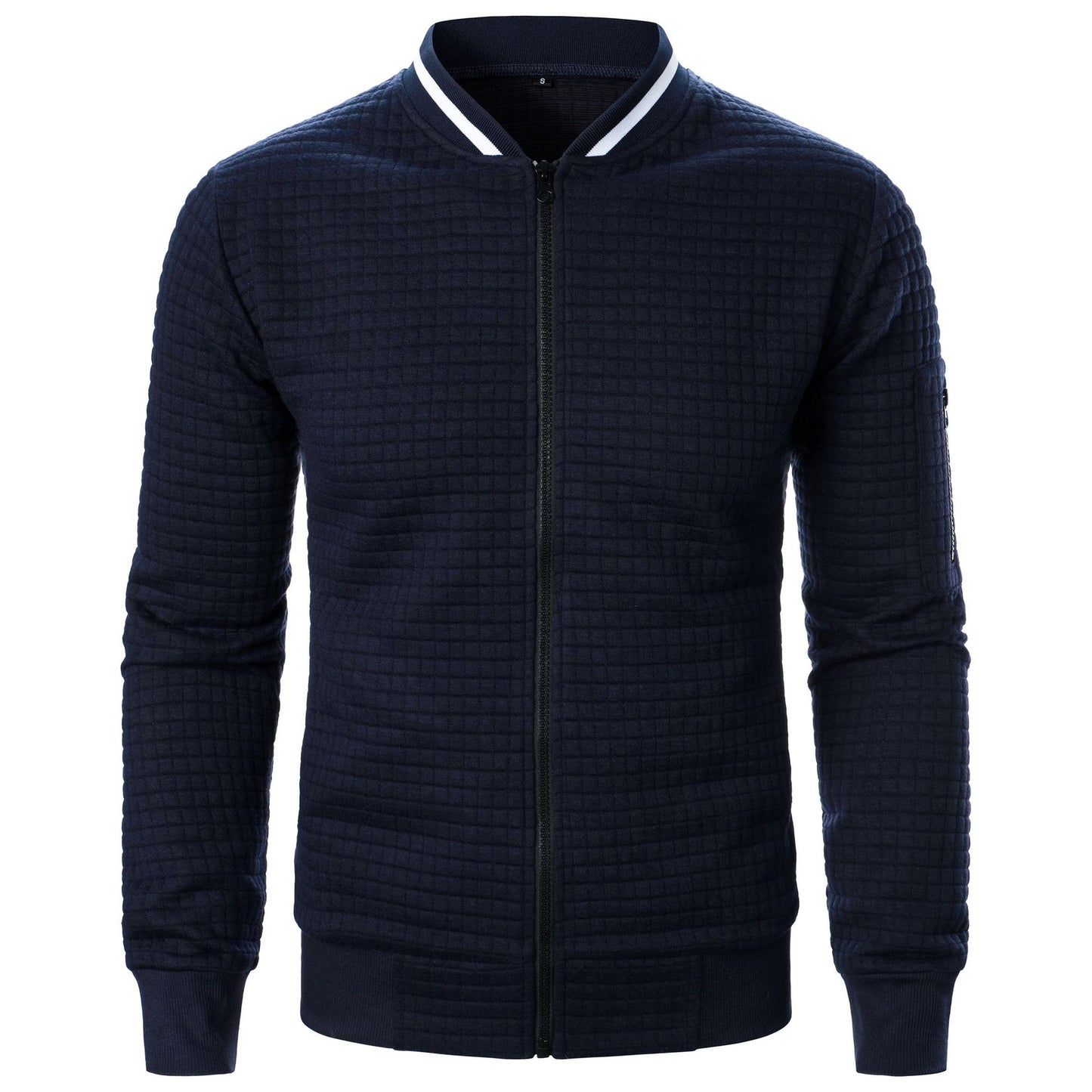 Men’s Stand-Up Collar Zipper Plaid Sweatshirt Jacket