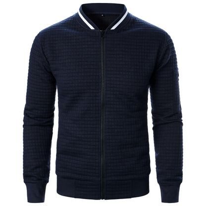 Men’s Stand-Up Collar Zipper Plaid Sweatshirt Jacket
