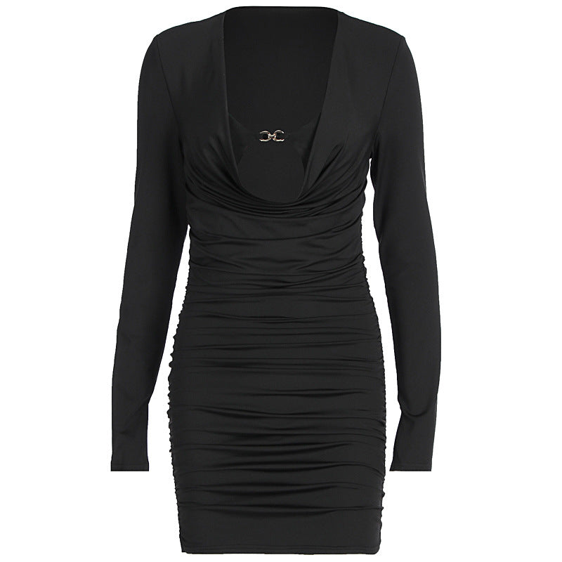 Sexy High-Waist Bodycon Dress with Long Sleeves