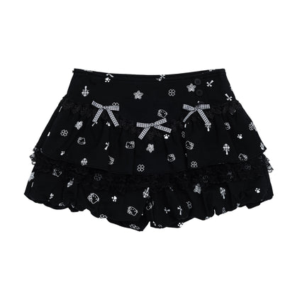 Cute Kitty Floral Lace Patchwork Mini Skirt