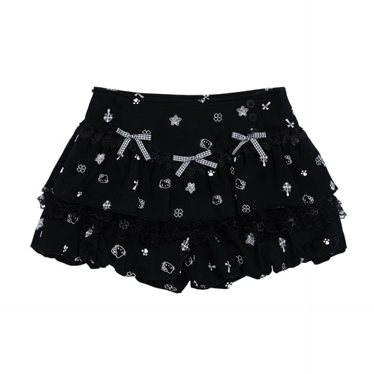 Cute Kitty Floral Lace Patchwork Mini Skirt