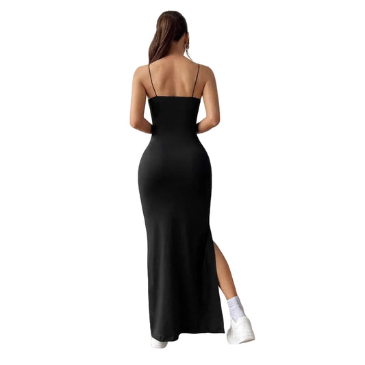 Backless Slit Maxi Dress with Thin Straps