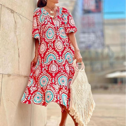 Kleid mit geometrisch bedruckten Puffärmeln