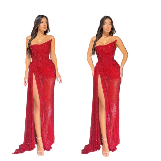 Elegant Sequin Asymmetrical Slit Evening Dress