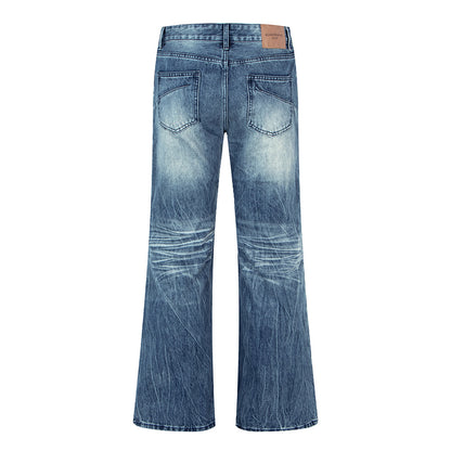 Retro Crack Tree Pattern Heavy Washed Denim Pants