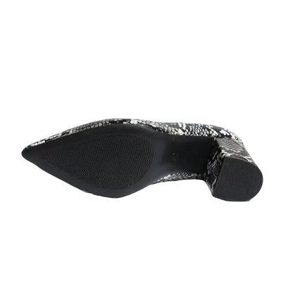 Women’s Snake Print Pointed Toe Block Heel Pumps