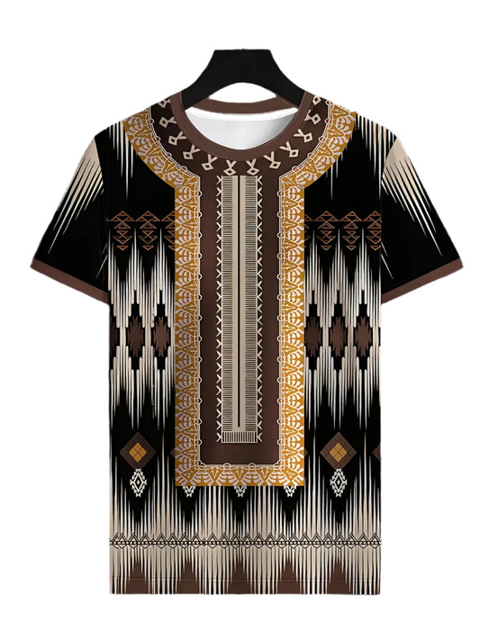 Men's Casual Crew Neck T-Shirt with Vibrant Geometric Print