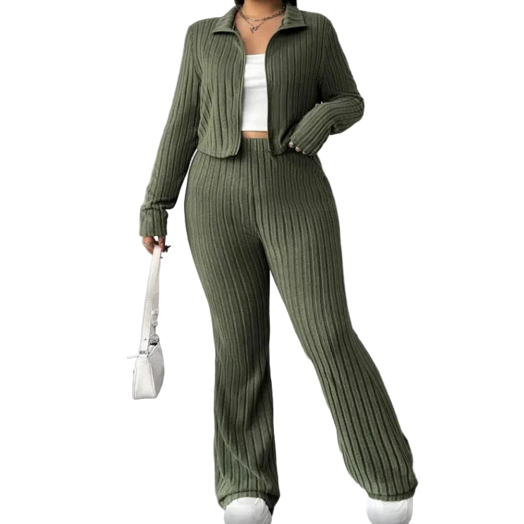 Women’s Turtleneck Top & High-Waist Wide-Leg Pants Set