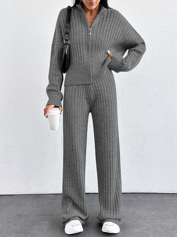 Women’s Casual Two-Piece Set – Loose Zip-Up Top & Matching Trousers