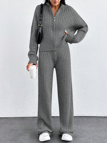 Women’s Casual Two-Piece Set – Loose Zip-Up Top & Matching Trousers