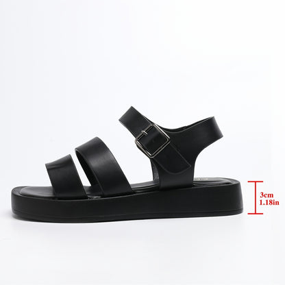 Women'S Summer Classic Solid Color Open Toe Platform Sandals with Buckle