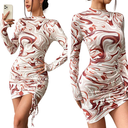 Sexy Abstract Print Long Sleeve Mini Dress