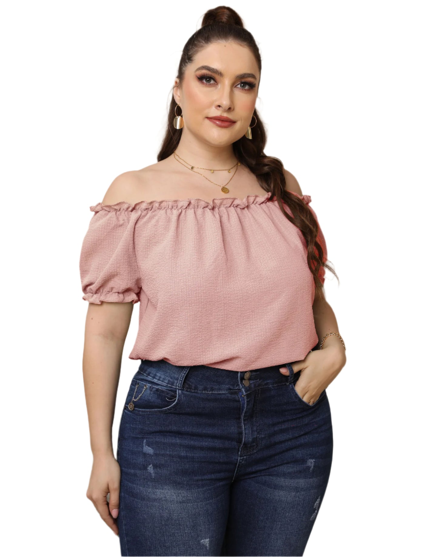 Plus Size Ruffled Off-Shoulder Top – European & American Style Women’s Fashion