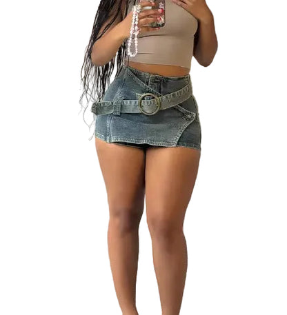 Retro Asymmetrical-Hem Washed Denim Shorts