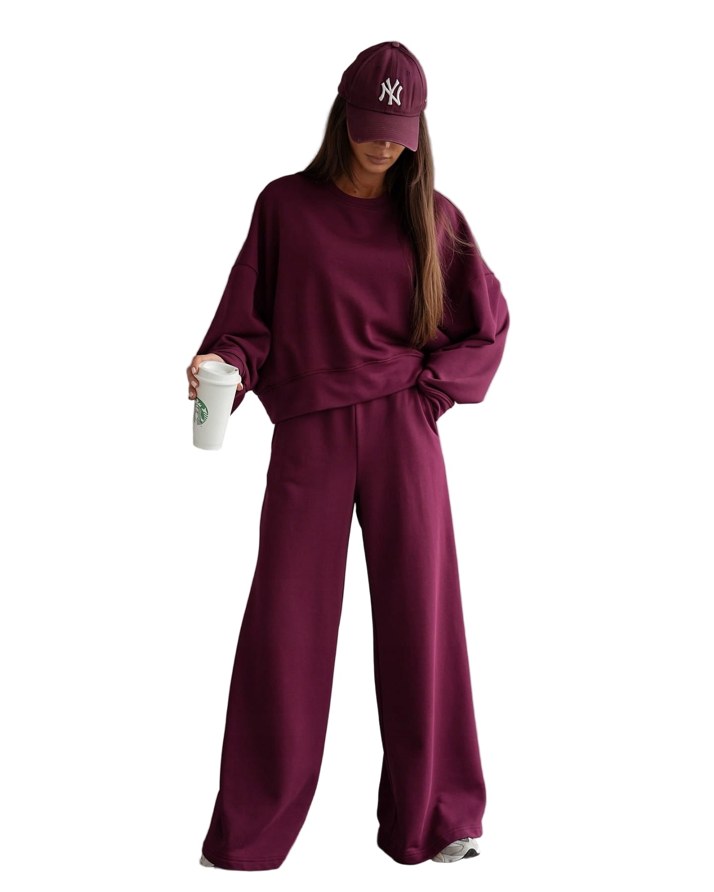 Women’s Autumn & Winter Two-Piece Set – Round Neck Long Sleeve Top with Wide Leg Pants