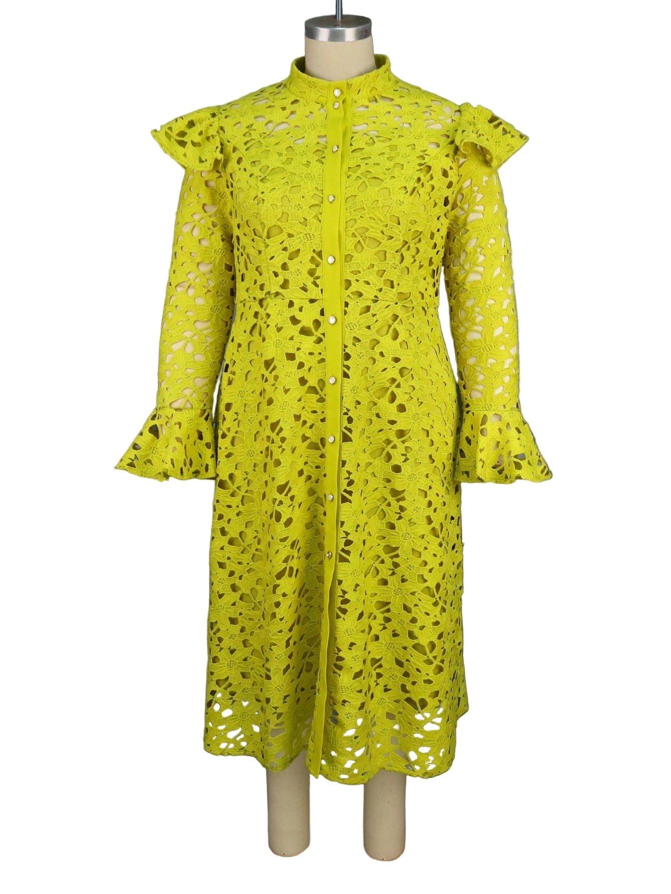 Chic Lace Coat Dress with Half-Turtleneck & Cardigan-Style Layering