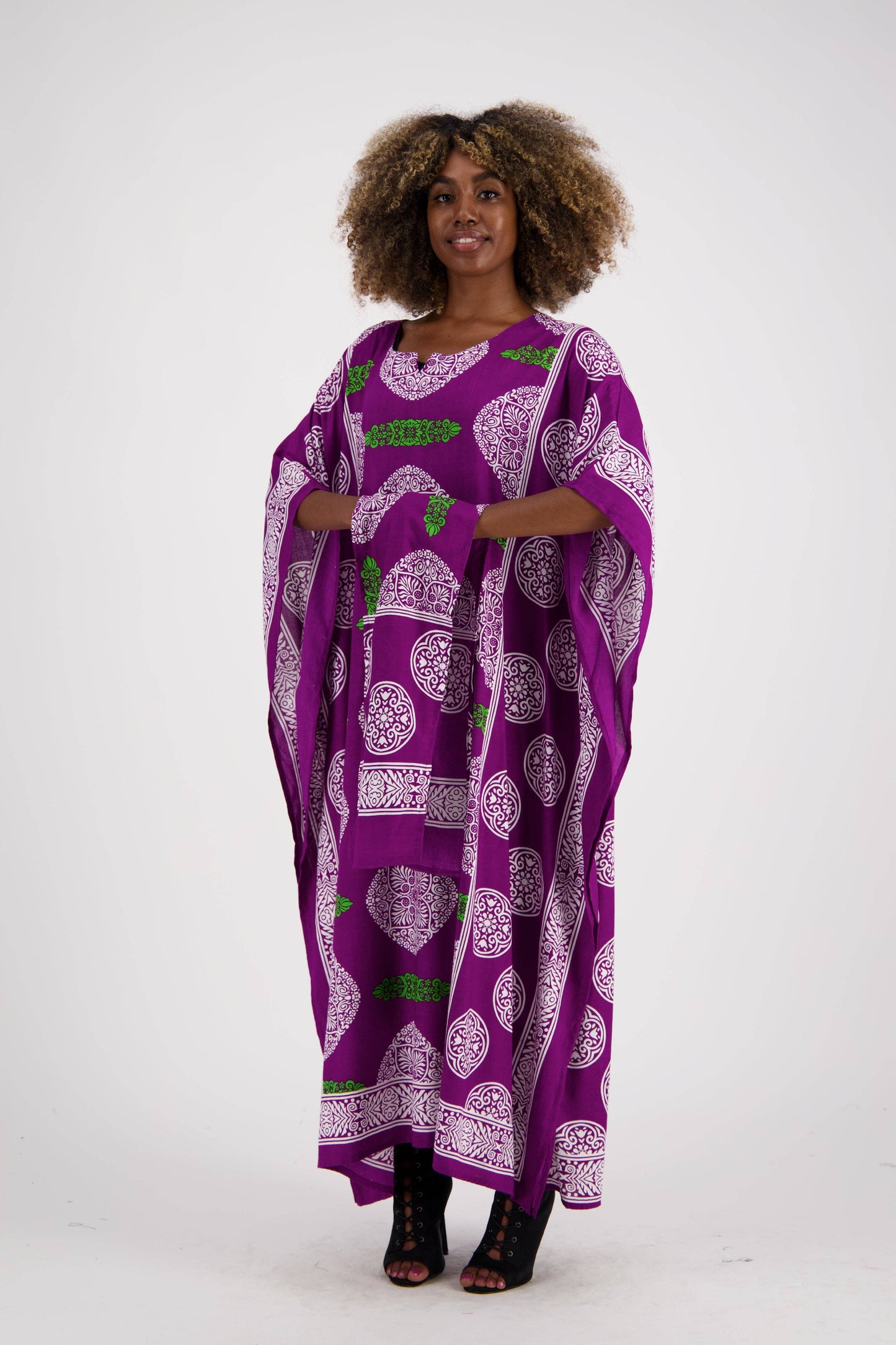 African Block Print Kaftan KAF-1046: Assorted / One Size Fits Most