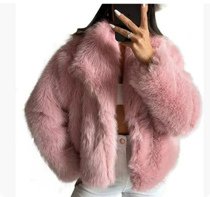 Women’s Winter Plush Coat – Warm Thicken Fluffy Lapel Jacket