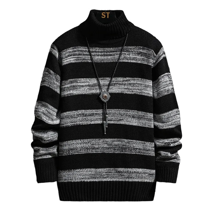 Men’s High-Neck Slim Fit Striped Sweater