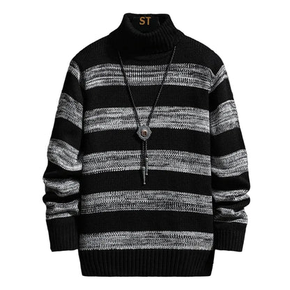 Men’s High-Neck Slim Fit Striped Sweater