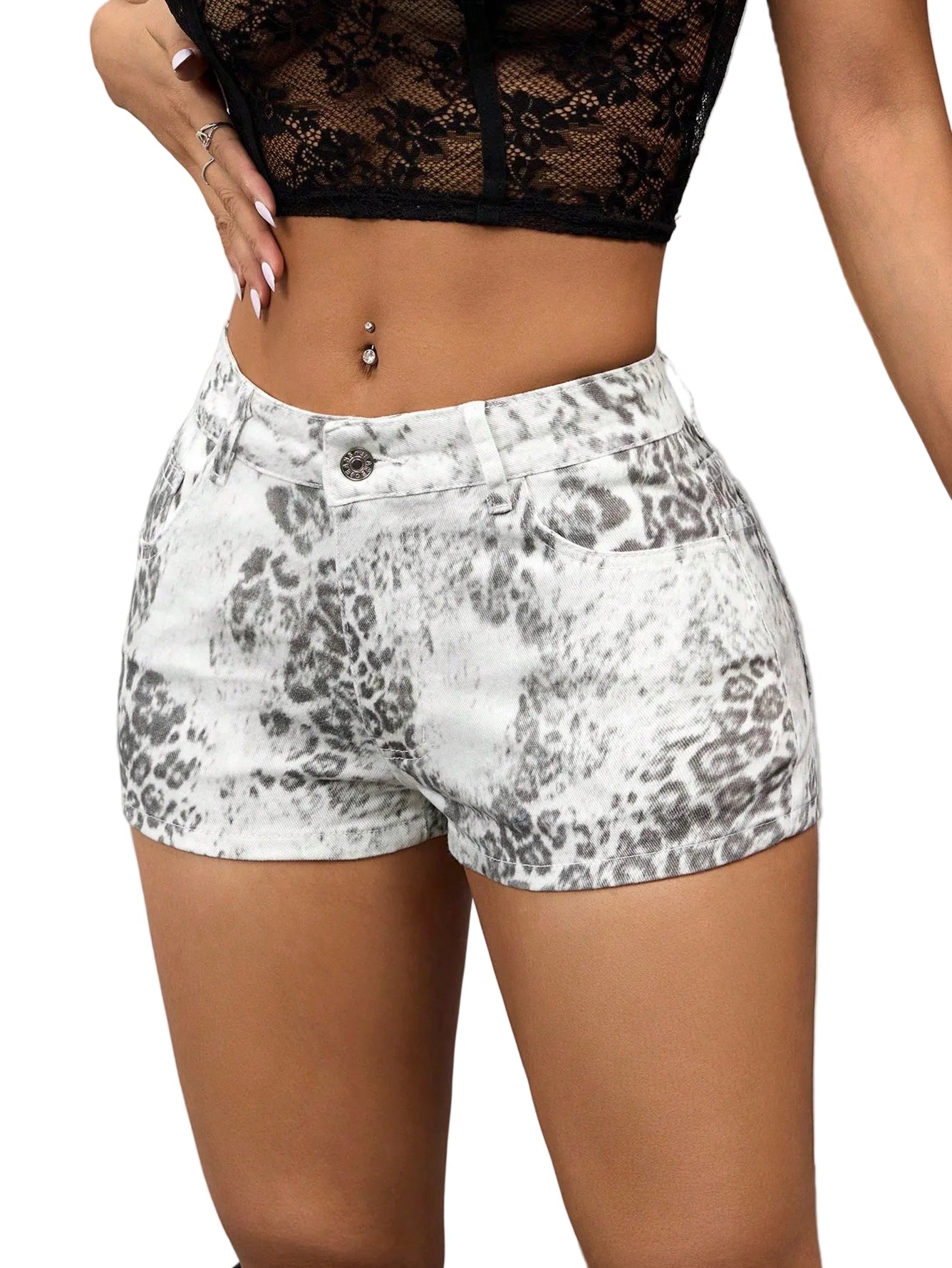 Womens Casual Sexy Stretchy Printed Denim Shorts