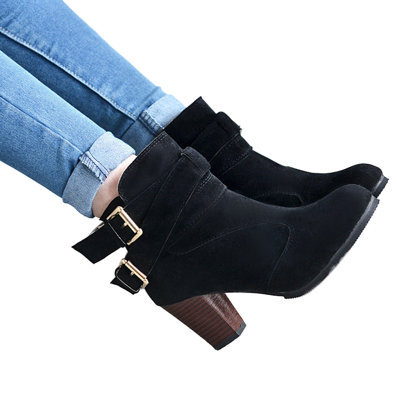 Women’s Winter/Autumn Leather Ankle Boots – Warm Casual High Heel Pumps