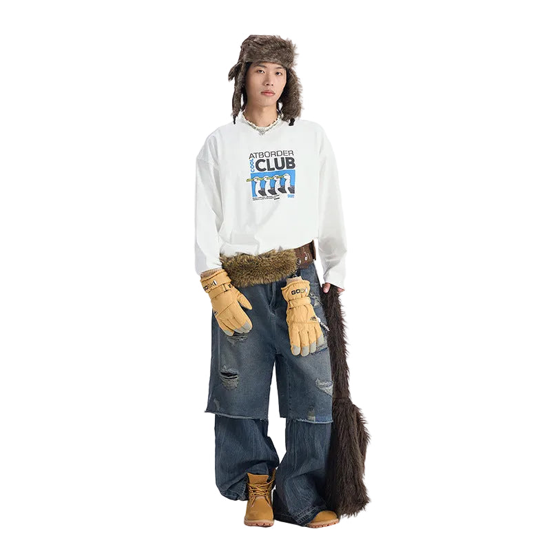 Street Style Ripped False Two-Piece Jeans