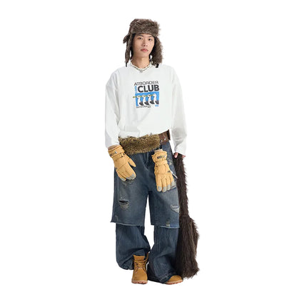 Street Style Ripped False Two-Piece Jeans