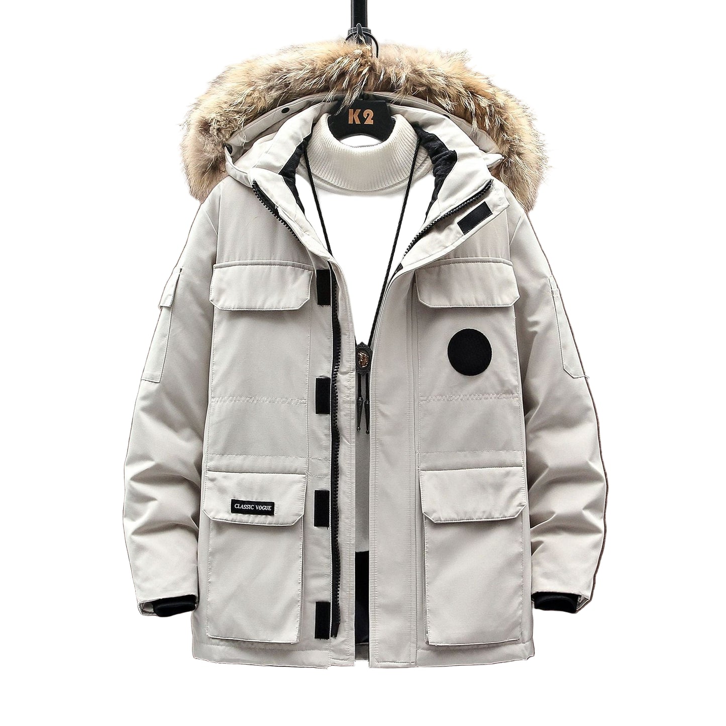 Men’s Tooling Parka – Tide Brand Couple Down Jacket with Oversized Utility Style