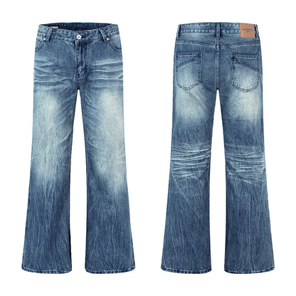 Retro Crack Tree Pattern Heavy Washed Denim Pants
