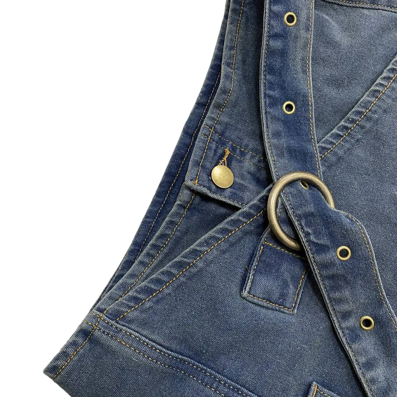 Retro Asymmetrical-Hem Washed Denim Shorts