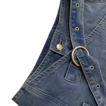 Retro Asymmetrical-Hem Washed Denim Shorts