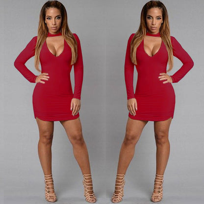 Long Sleeve Irregular Edge Sexy Slim Hip Dress