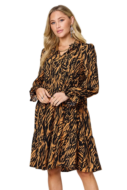 Double Take Plus Size Printed Ruffle Hem Long Sleeve Dress