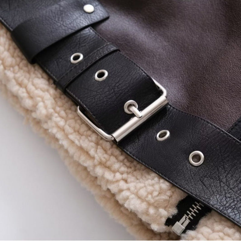 Women’s Suede Fur-Integrated Motorcycle Jacket