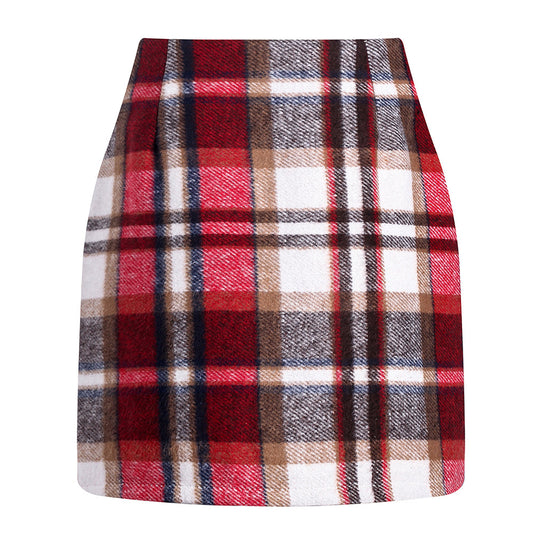 Women’s High-Waisted Plaid Pencil Mini Skirt – Wool Blend