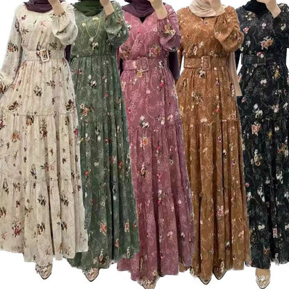Flower high necked long dress, fashionable commuting dress