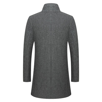 Classic Men’s Stand-Collar Wool Overcoat – Mid Length
