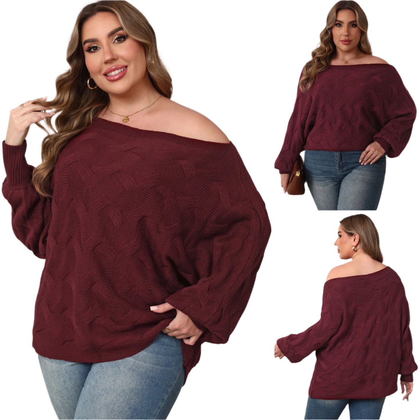 Plus Size Off-Shoulder Batwing Sleeve Pullover – Sexy Loose Fit Women’s Top