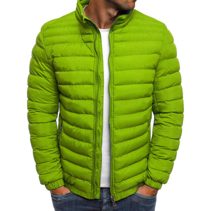 Men’s Zipper Jacket – Solid Color Thicken Cotton-Padded Overcoat with Pockets