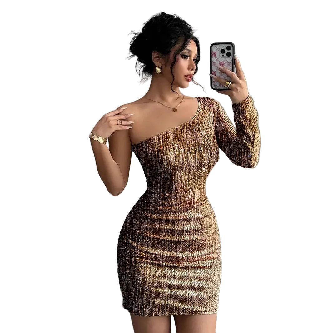 Asymmetrical One-Shoulder Bodycon Dress