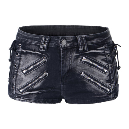 Streetwear Low-Waist Zipper Shorts for Women