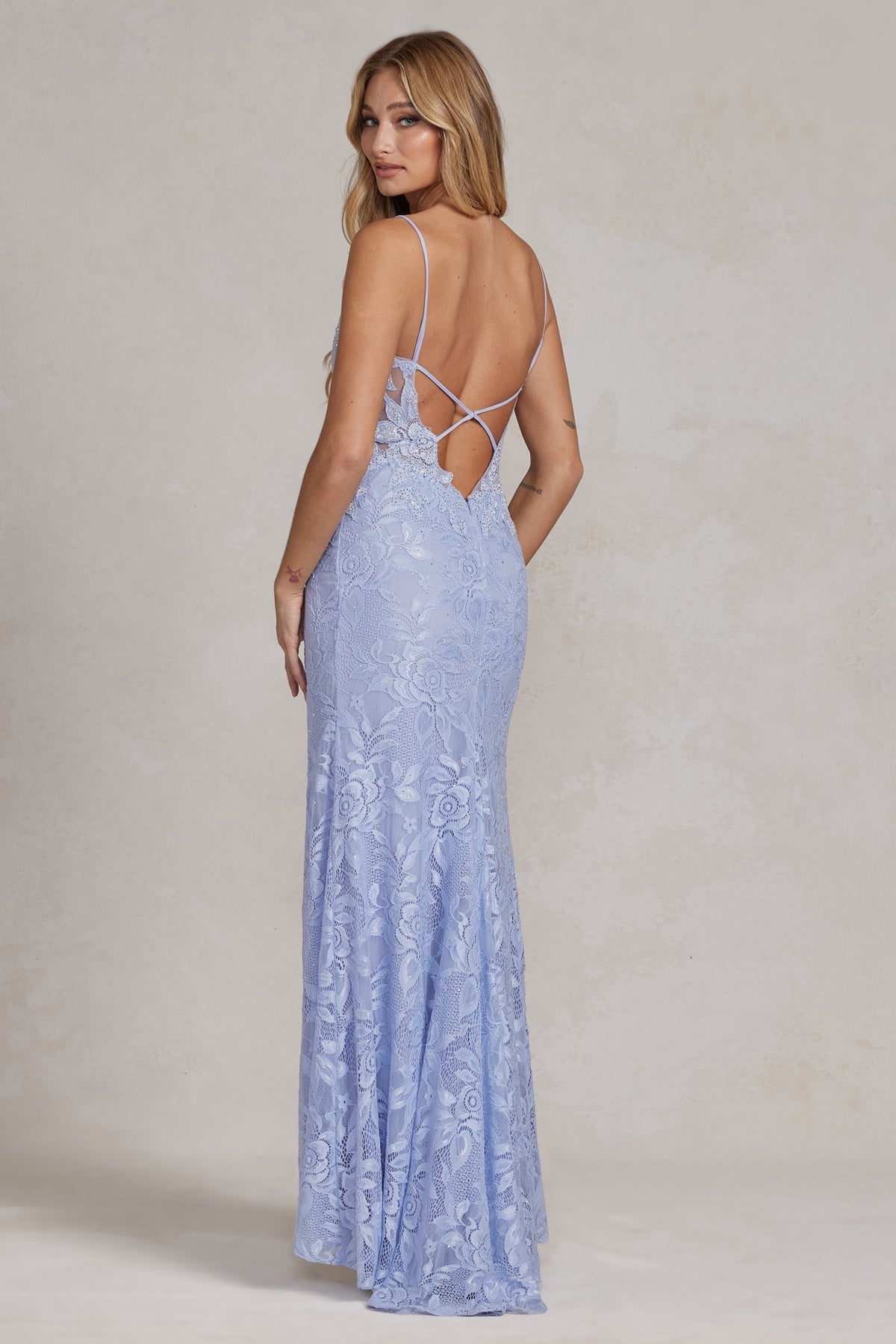 Side Slit Embroidered Lace Embellished Glitter Long Prom Dress NXG1148-2