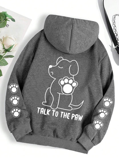 Funny Dog Cartoon Printed Hoodie Women's Warm