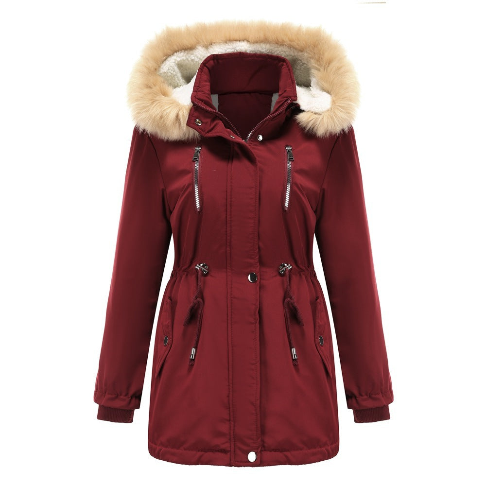 Women’s Thick Lamb Velvet Cotton Jacket with Detachable Hood & Fleece Lining