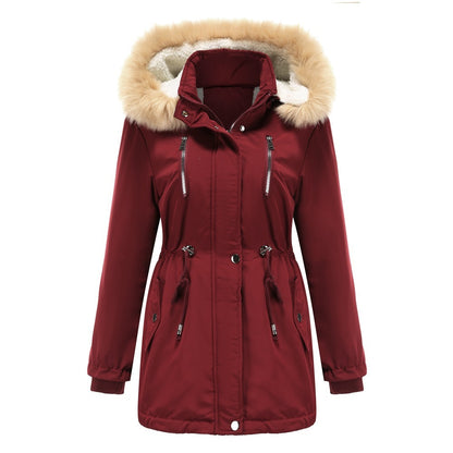 Women’s Thick Lamb Velvet Cotton Jacket with Detachable Hood & Fleece Lining